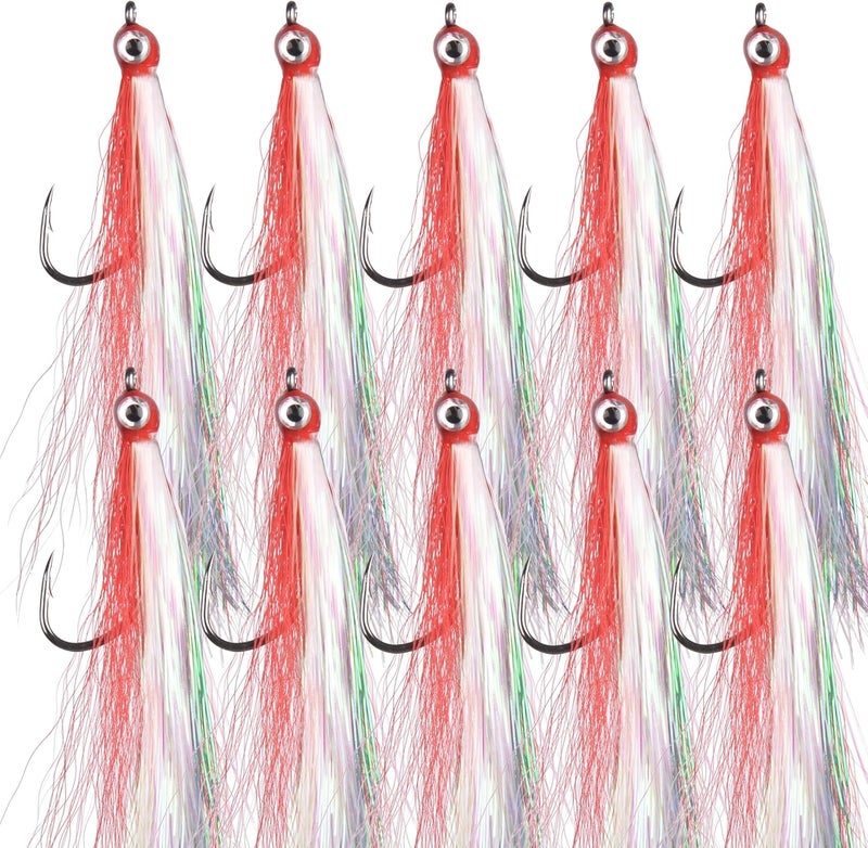 FUSIGO Clouser Minnow Fishing Flies, 10pcs Saltwater Fly Fishing Lures Hand Tied Clouser Minnow Fly Streamer Hooks for Bass Striper Flounder Saltwater Freshwater - Image 1